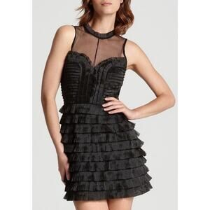 FREE PEOPLE Black Mesh Fan Ruffle Tiered Mini Cocktail Party Dress 6